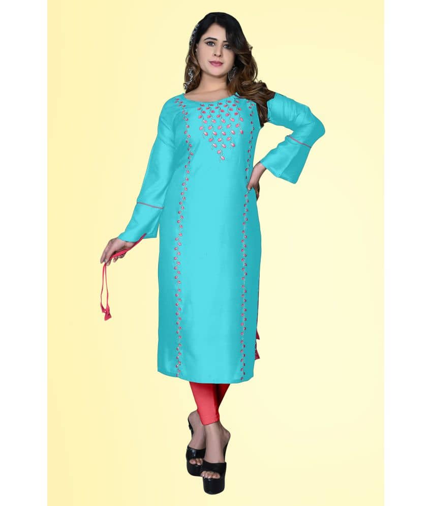 HAYA - Turquoise Rayon Women's Straight Kurti ( Pack of 1 ) - Kurtis, Tunics | Buy online on ZillyBuy