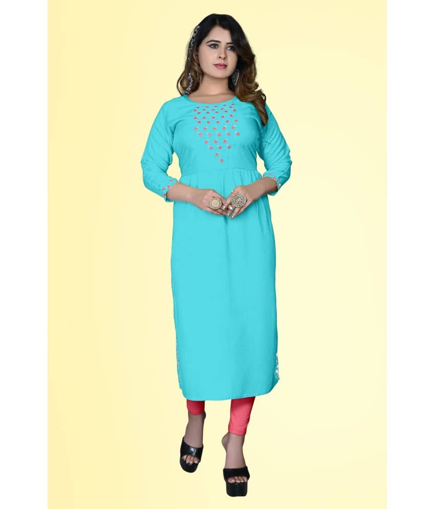 HAYA - Turquoise Rayon Women's Straight Kurti ( Pack of 1 ) - Kurtis, Tunics | Buy online on ZillyBuy