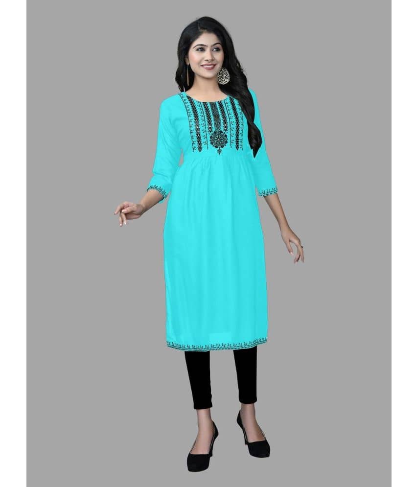 HAYA - Turquoise Rayon Women's A-line Kurti ( Pack of 1 ) - Kurtis, Tunics | Buy online on ZillyBuy