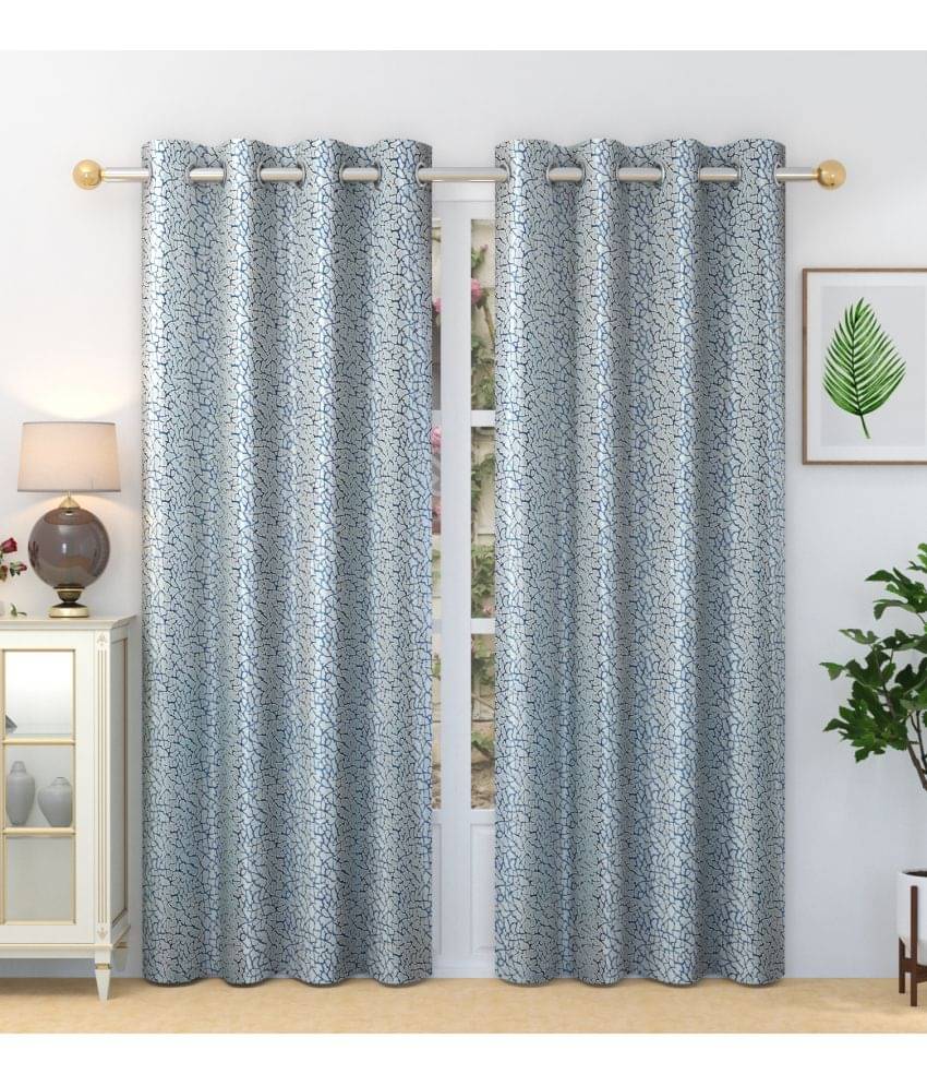     			Homefab India Abstract Blackout Eyelet Long Door Curtain 9ft (Pack of 2) - Blue