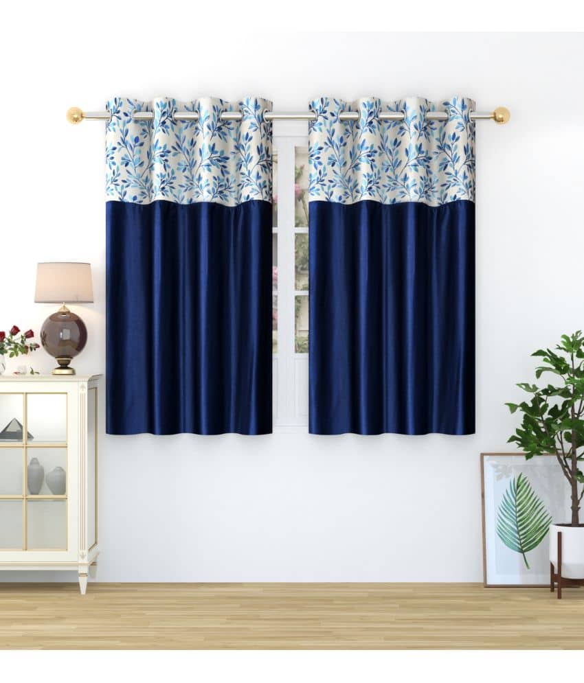 Homefab India Nature Blackout Eyelet Window Curtain 5ft (Pack of 2) - Navy Blue