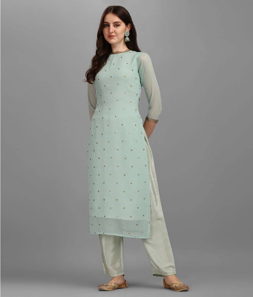 Hritika - Mint Green Straight Georgette Women's Stitched Salwar Suit ( Pack of 1 ) Hritika - Mint Green Straight Georgette Women's Stitched Salwar Suit ( Pack of 1 )