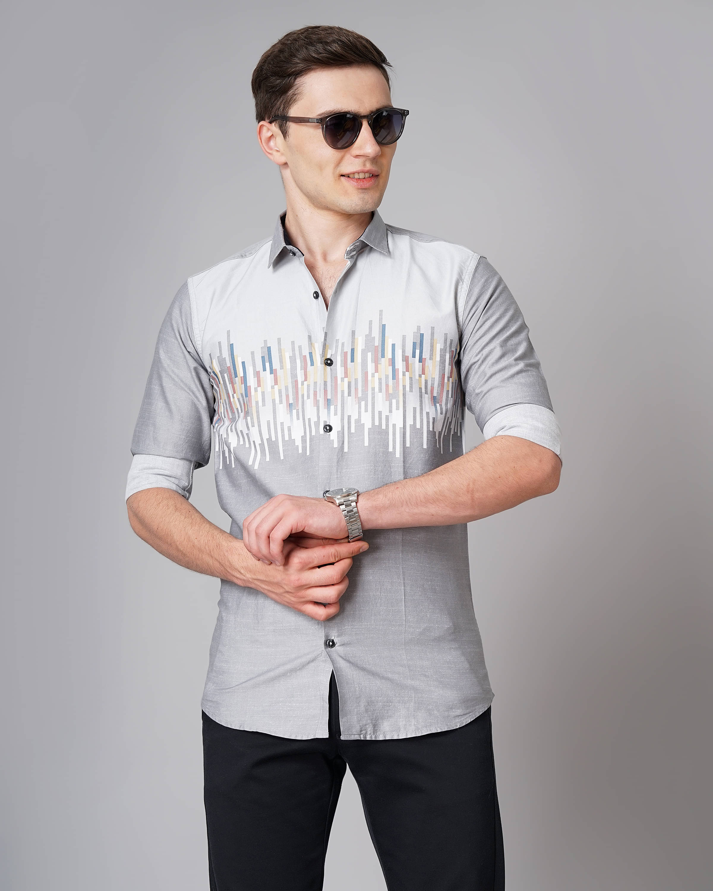 K-LARA - Grey 100% Cotton Slim Fit Men's Casual Shirt ( Pack of 1 ) K-LARA - Grey 100% Cotton Slim Fit Men's Casual Shirt ( Pack of 1 )