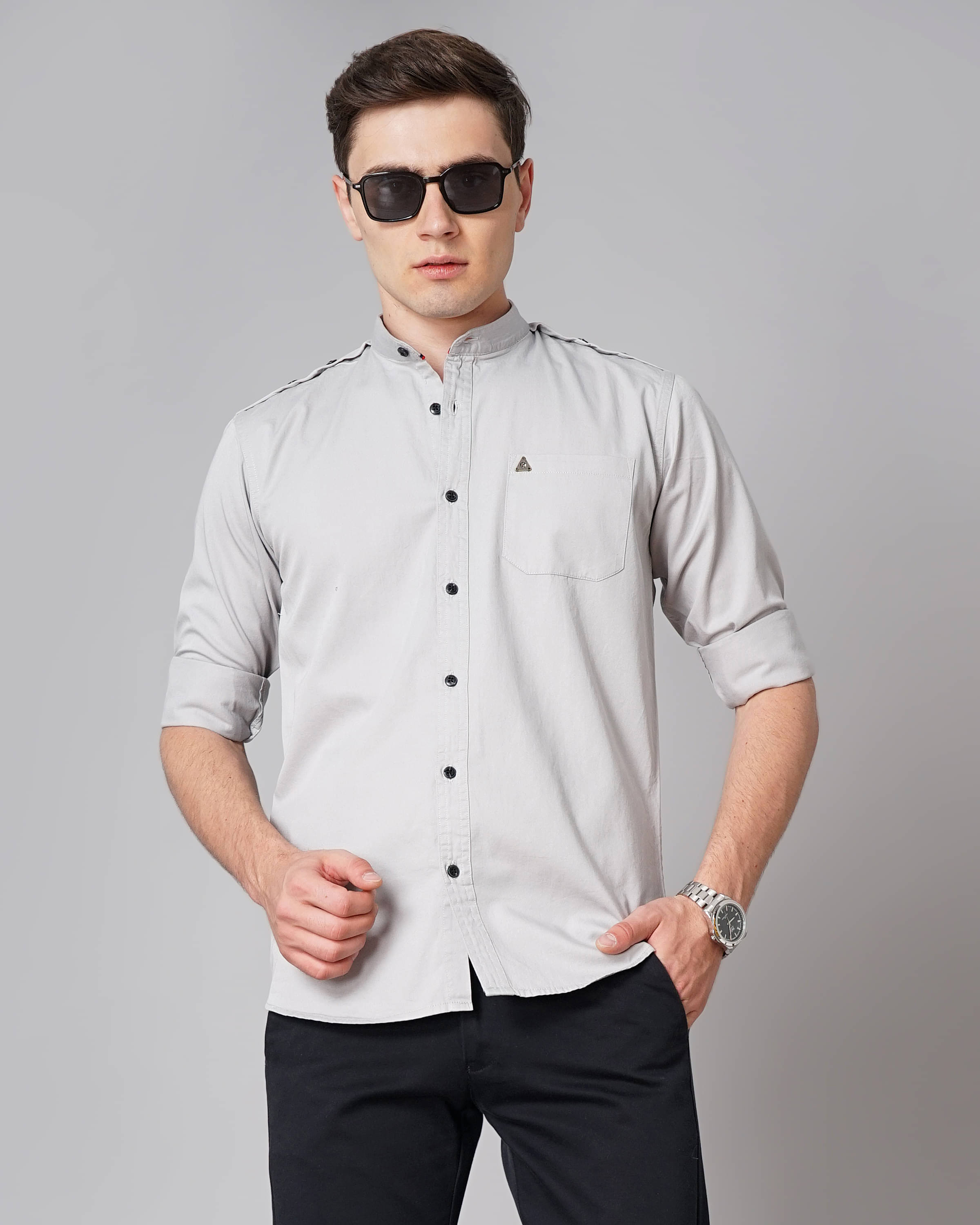 K-LARA - Grey 100% Cotton Slim Fit Men's Casual Shirt ( Pack of 1 ) K-LARA - Grey 100% Cotton Slim Fit Men's Casual Shirt ( Pack of 1 )