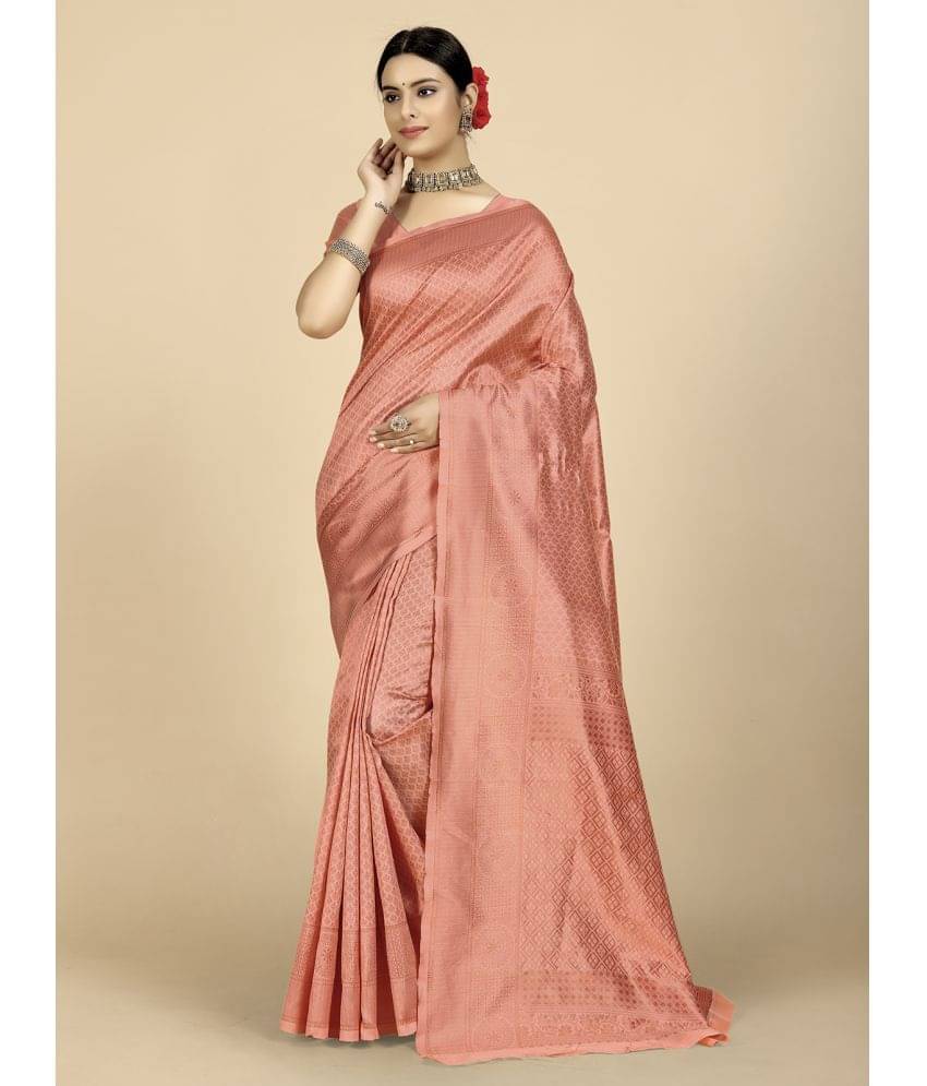     			BLEESBURY Banarasi Silk Woven Saree With Unstitched Blouse Piece ( Peach )