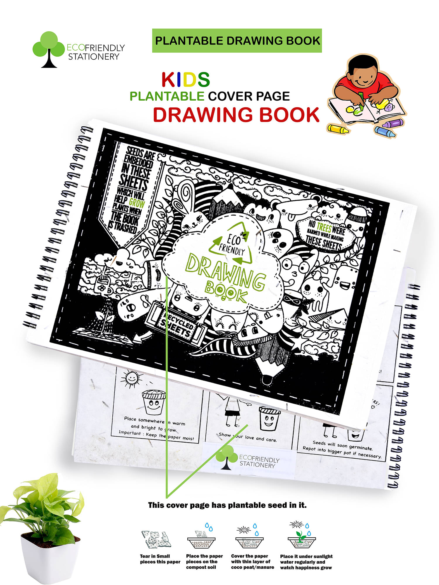 Recylcable Paper Drawing Book WITH seeded cover page Recylcable Paper Drawing Book WITH seeded cover page