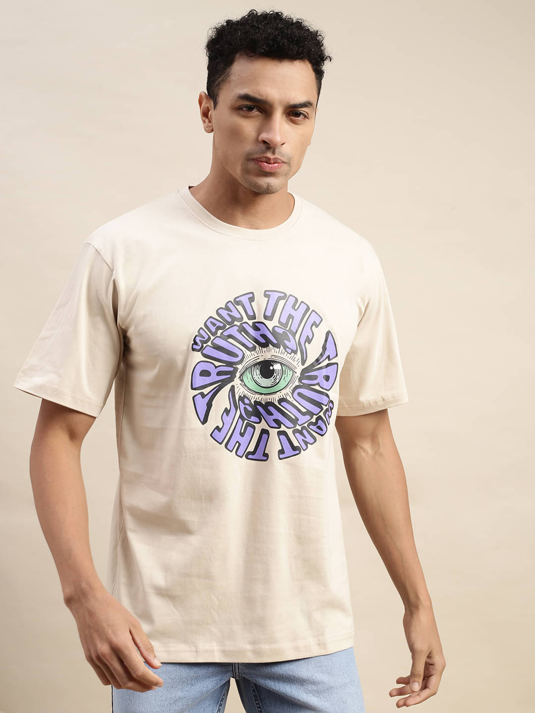     			Veirdo Pack of 1 Cotton Oversized Fit Men's T-Shirt ( Beige )
