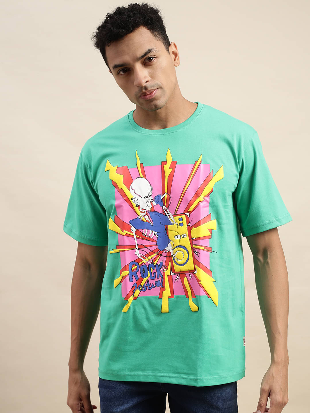     			Veirdo Pack of 1 100% Cotton Oversized Fit Men's T-Shirt ( Mint Green )