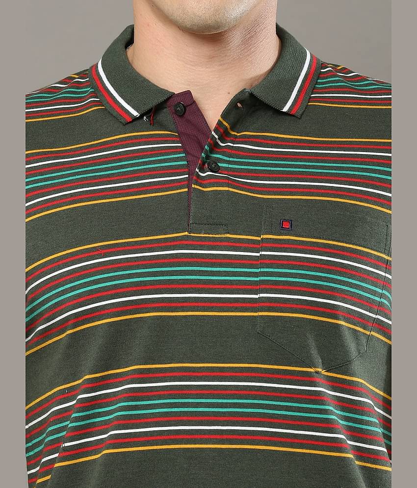 Cool Colors Pack of 1 Cotton Slim Fit Striped Half Sleeves Men's Polo T Shirt ( Green )