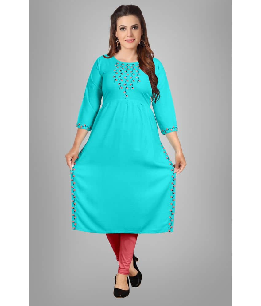 HAYA - Blue Rayon Women's Straight Kurti ( Pack of 1 ) - Kurtis, Tunics | Buy online on ZillyBuy