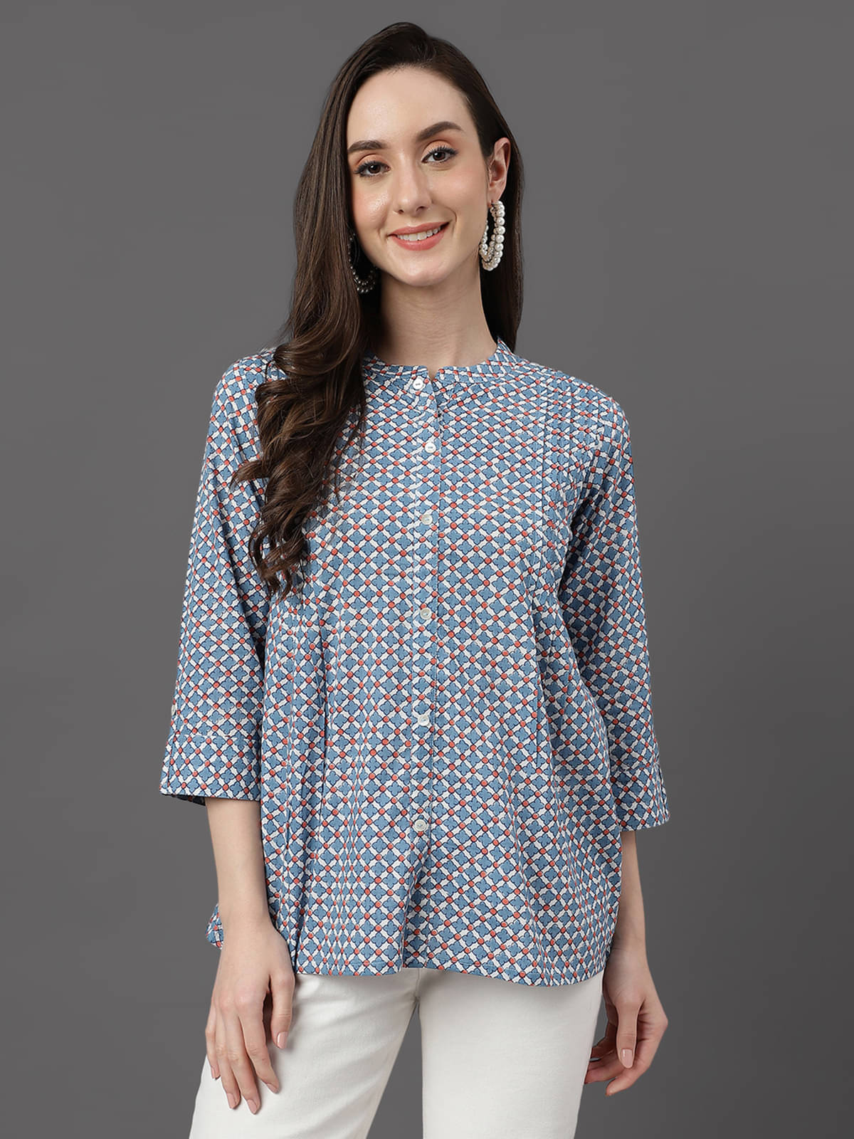     			Janasya - Blue Cotton Women's Regular Top ( Pack of 1 )