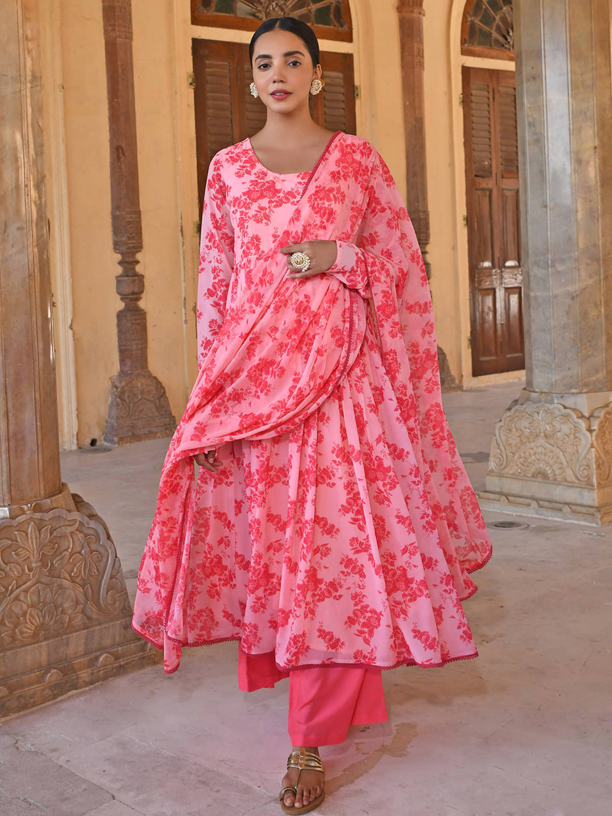 Janasya - Peach Anarkali Georgette Women's Stitched Salwar Suit ( Pack of 1 ) Janasya - Peach Anarkali Georgette Women's Stitched Salwar Suit ( Pack of 1 )
