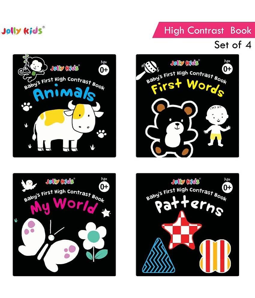 Jolly Kids Baby's First High Contrast Board Books (Set of 4)| Black and White Board Books For Kids Ages 0 - 3 Years - Stationery | Buy online on ZillyBuy