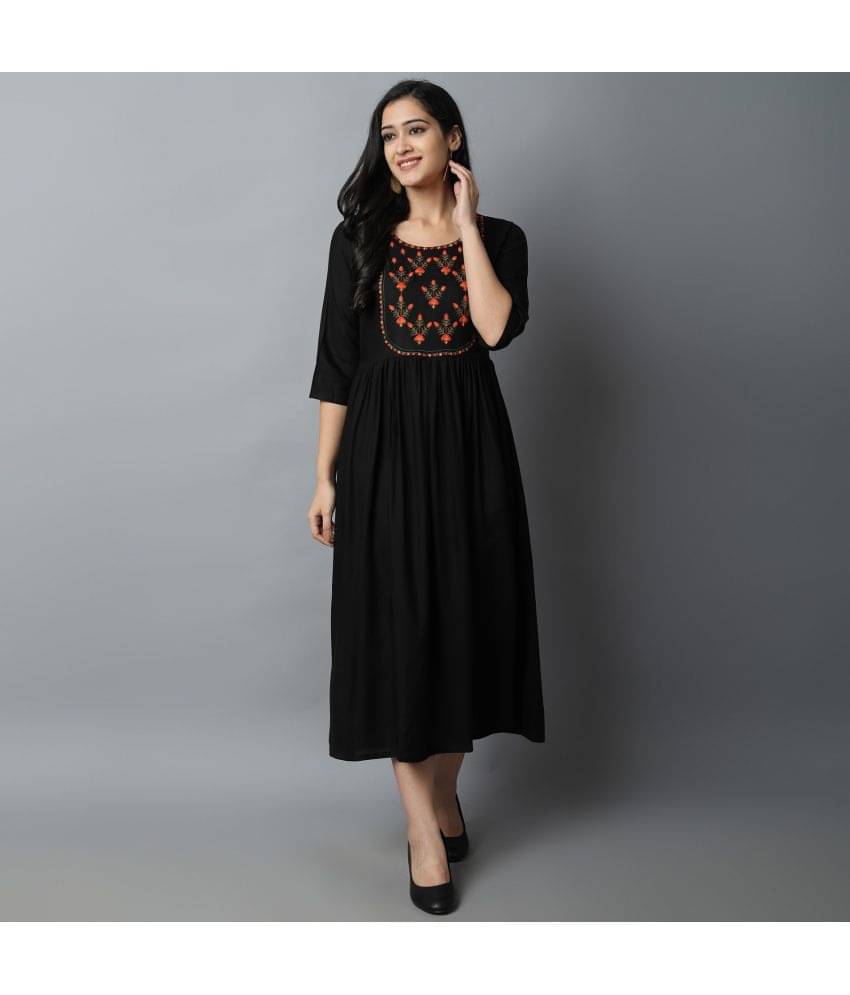     			KRISKA - Black Rayon Women's Flared Kurti ( Pack of 1 )