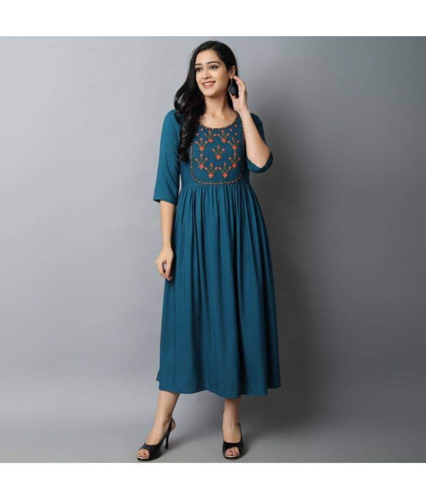     			KRISKA - Blue Rayon Women's Flared Kurti ( Pack of 1 )