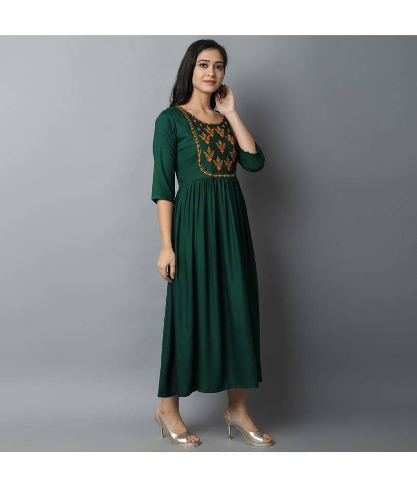     			KRISKA - Green Rayon Women's Flared Kurti ( Pack of 1 )