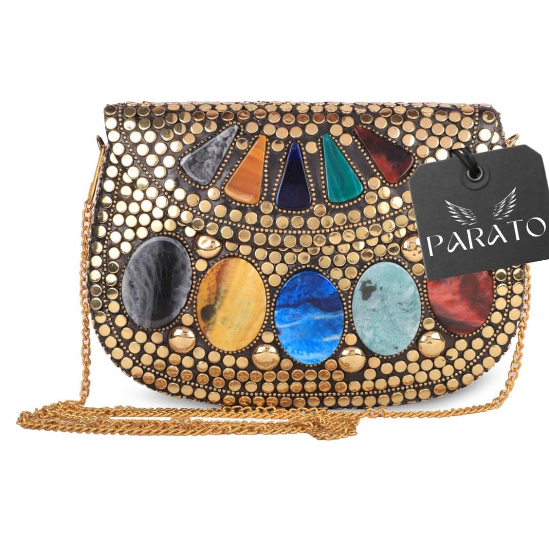     			PARATO - Gold Metal Box Clutch
