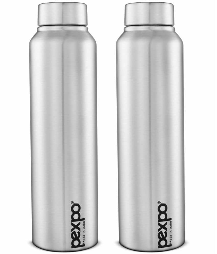 PEXPO 1000 ml Stainless Steel Fridge Water Bottle (Set of 2, Black, Chromo)