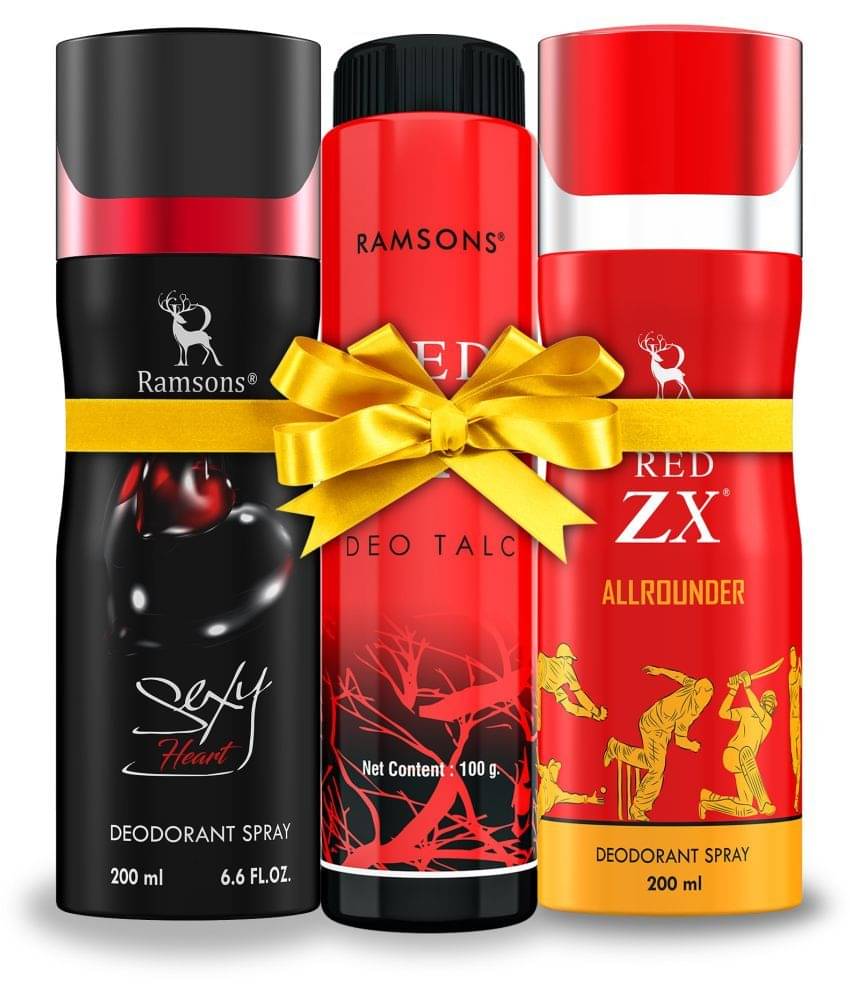     			RAMSONS Deo Talc Combo | 1 Sexy Heart Deodorant Spray - 200ml | 1 Red ZX - Allrounder Deodorant Spray - 200ml | 1 RED ZX Deo Talc - 100gm | Combo Pack Of 3