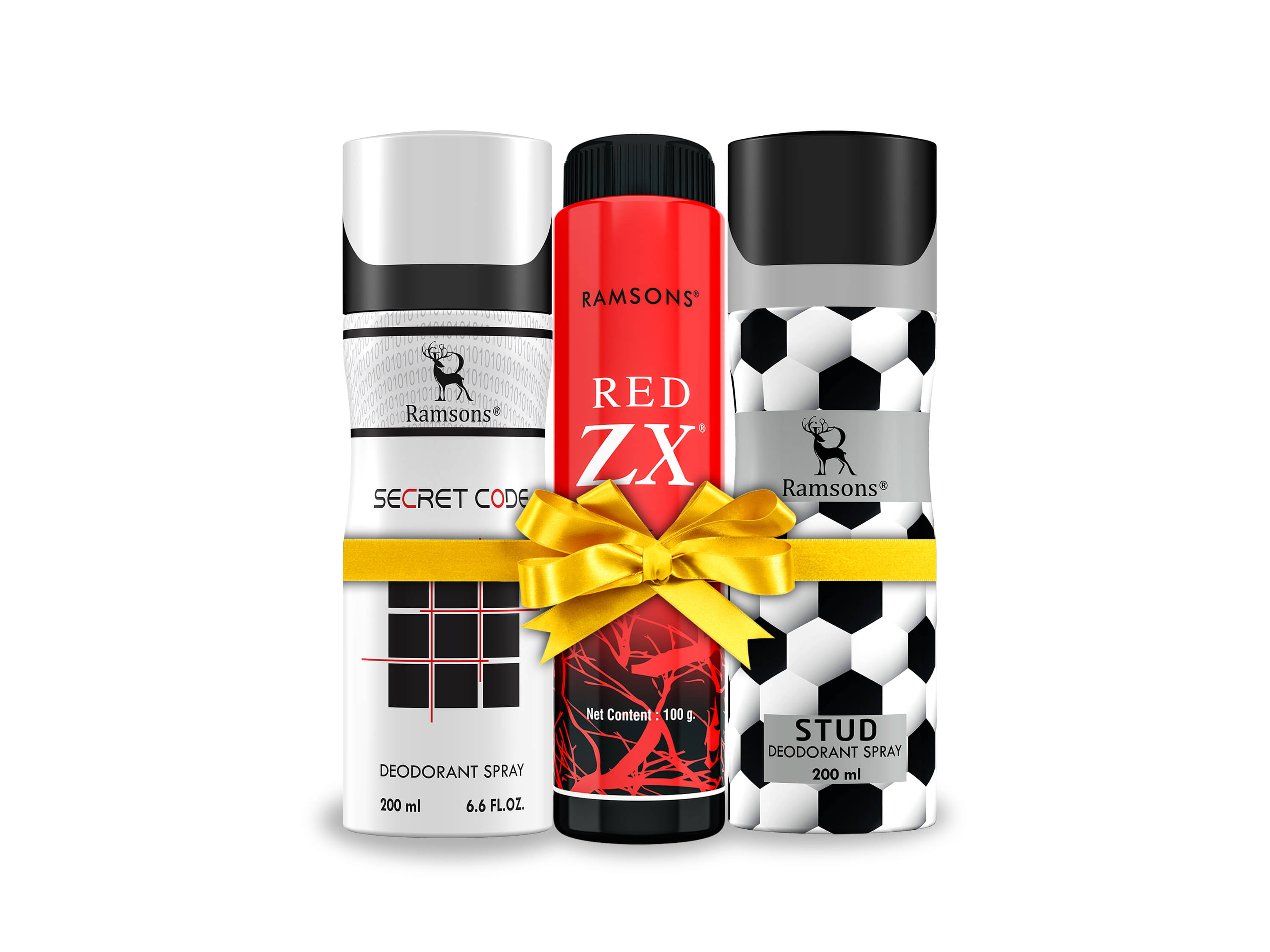     			RAMSONS Deo Talc Combo | 1 Stud Deodorant Spray - 200ml | 1 Secret Code Deodorant Spray - 200ml | 1 RED ZX Deo Talc - 100gm | Combo Pack Of 3