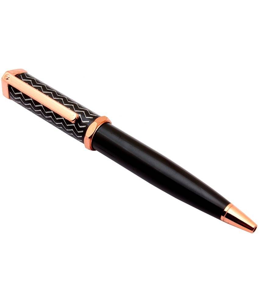     			Srpc 141 Resolution Black Metal Body Ballpoint Pen Zig Zag Design Cap With Rose Gold Trims Blue Refill