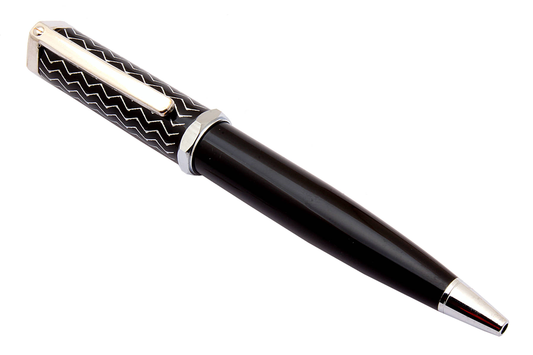     			Srpc 141 Resolution Black Metal Body Ballpoint Pen Zig Zag Design Cap With Silver Trims Blue Refill