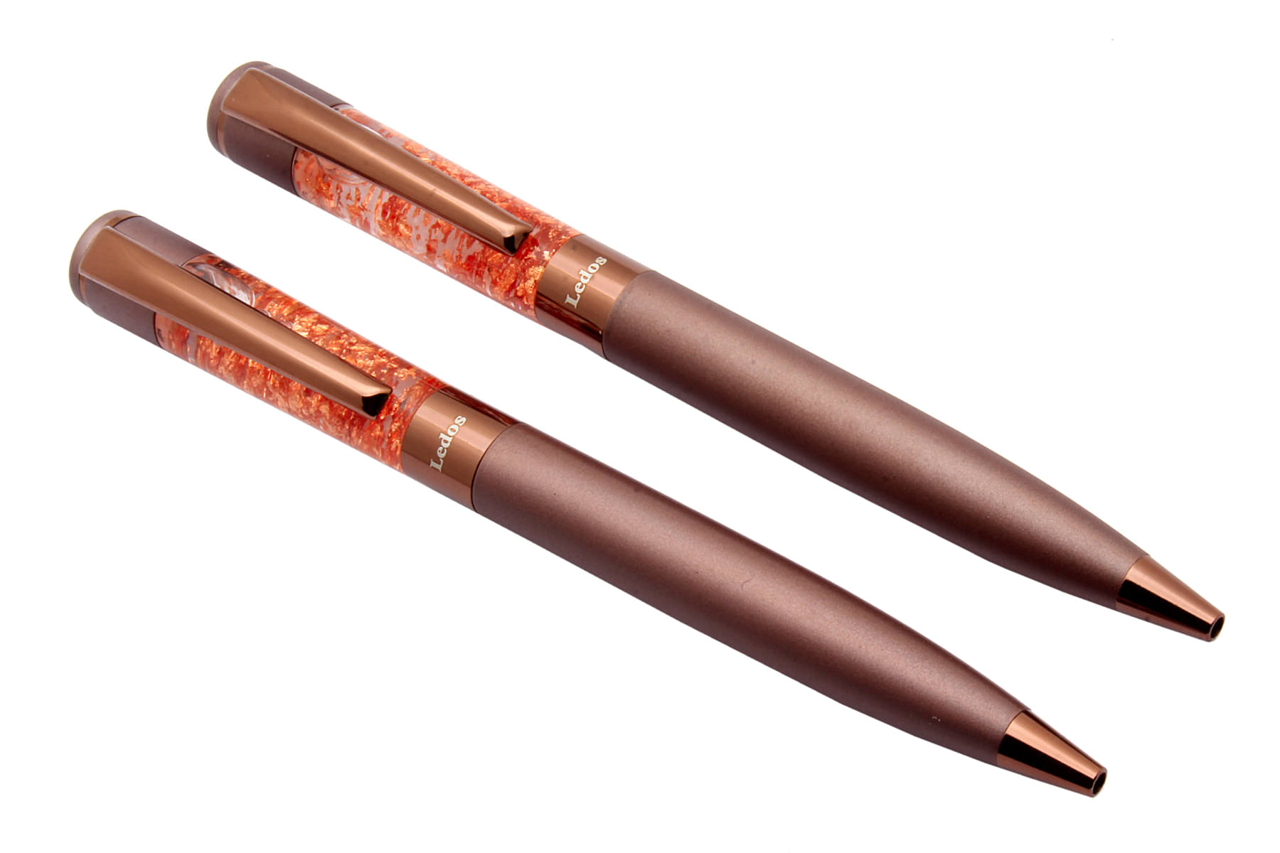     			Srpc Set Of 2 Crystal Glitter Cap Chocolate Brown Ball Point Pen Matte Finish Metal Body Blue Refill