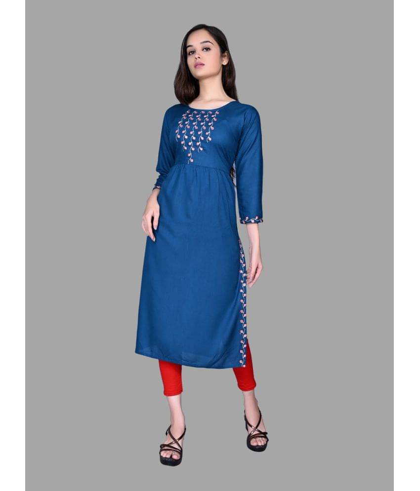 haya fashion - Blue Rayon Women's Straight Kurti ( Pack of 1 ) haya fashion - Blue Rayon Women's Straight Kurti ( Pack of 1 )