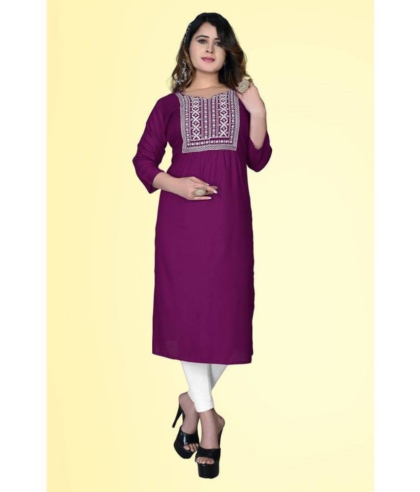 haya fashion - Magenta Rayon Women's Straight Kurti ( Pack of 1 ) haya fashion - Magenta Rayon Women's Straight Kurti ( Pack of 1 )