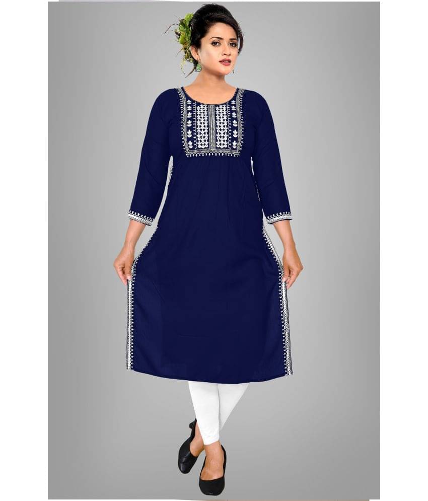 haya fashion - Navy Rayon Women's Straight Kurti ( Pack of 1 ) haya fashion - Navy Rayon Women's Straight Kurti ( Pack of 1 )