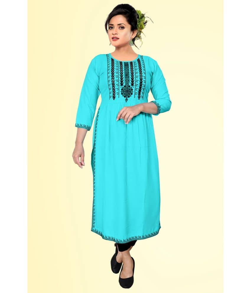 haya fashion - Turquoise Rayon Women's Straight Kurti ( Pack of 1 ) - Kurtis, Tunics | Buy online on ZillyBuy
