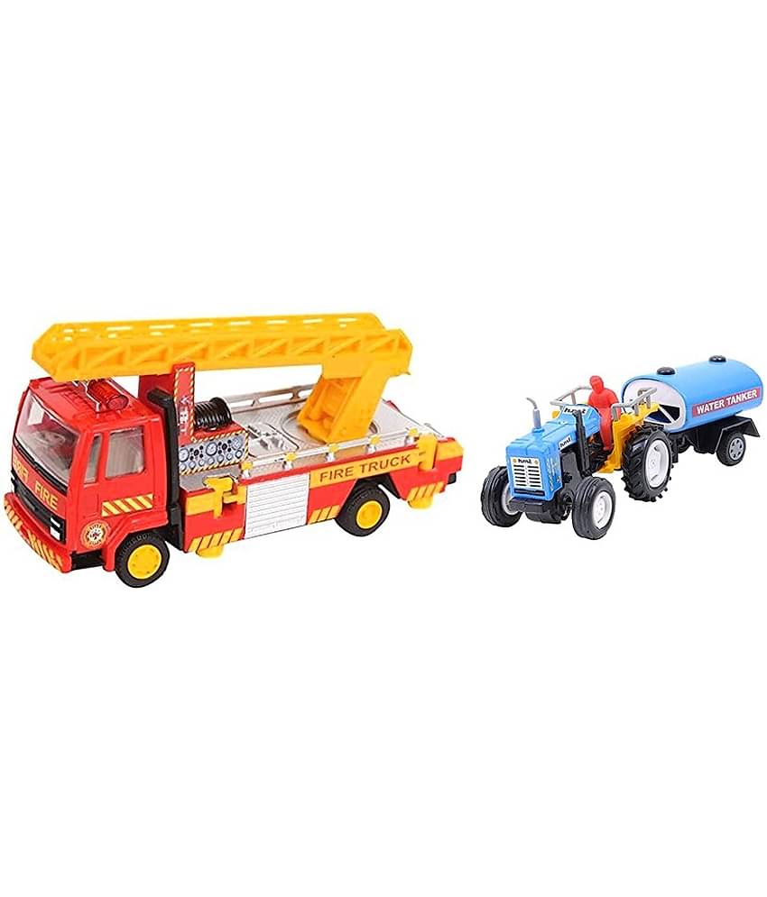 Centy Toys Fire Ladder Truck, Yellow & Pull Back Tractor with Tanker (Plastic)