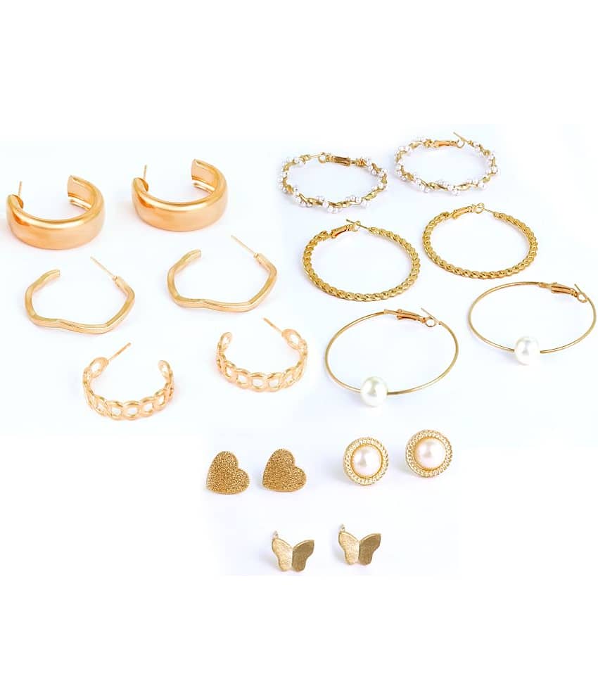 FASHION FRILL - Golden Stud Earrings ( Pack of 9 ) - Earrings | Buy online on ZillyBuy