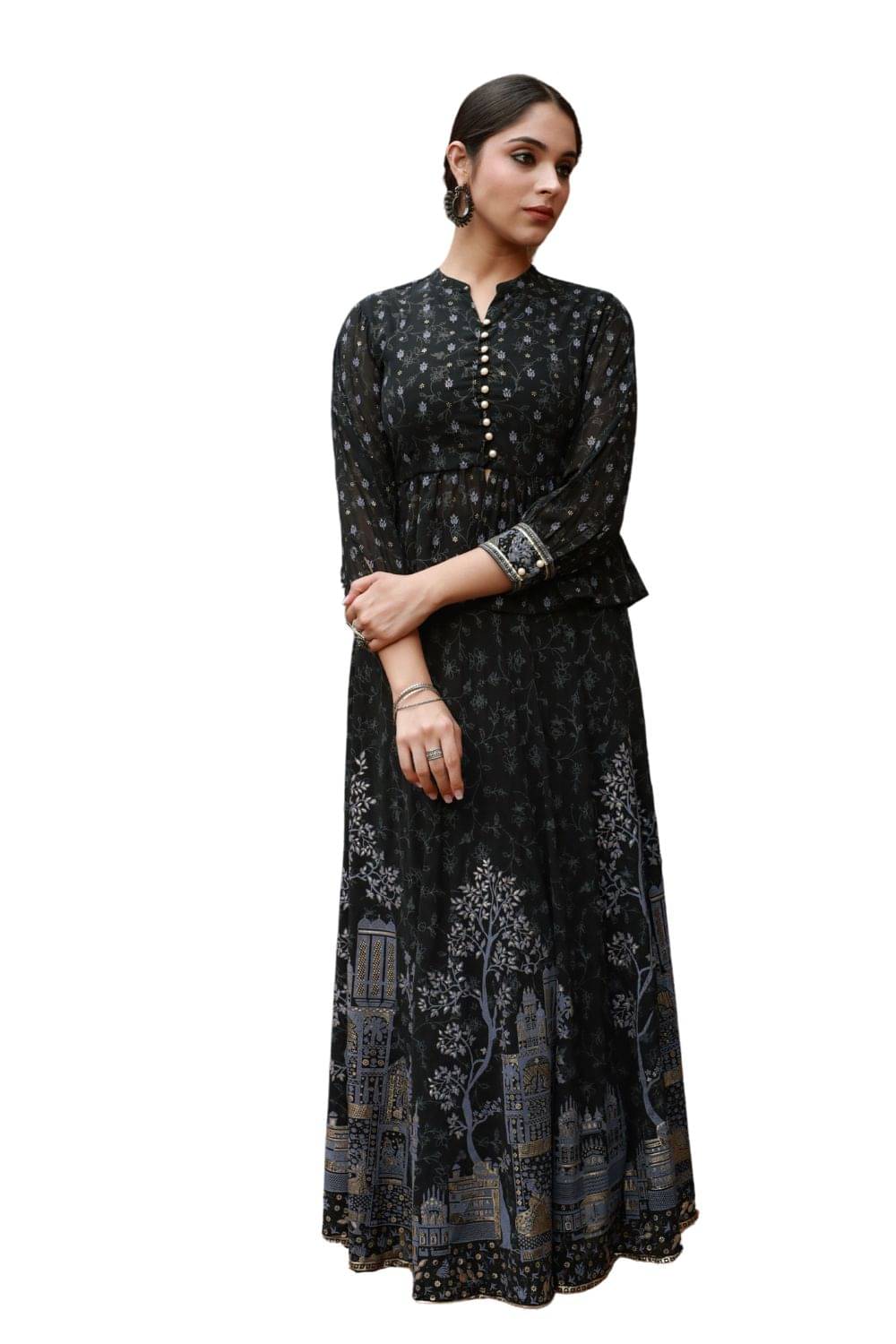 Juniper Black Georgette Circular Stitched Lehenga Juniper Black Georgette Circular Stitched Lehenga