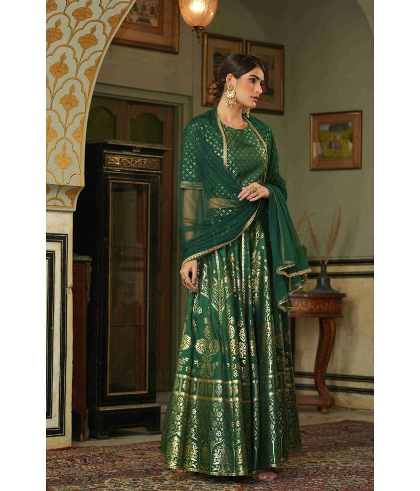 Juniper Green Shantoon Circular Stitched Lehenga Juniper Green Shantoon Circular Stitched Lehenga