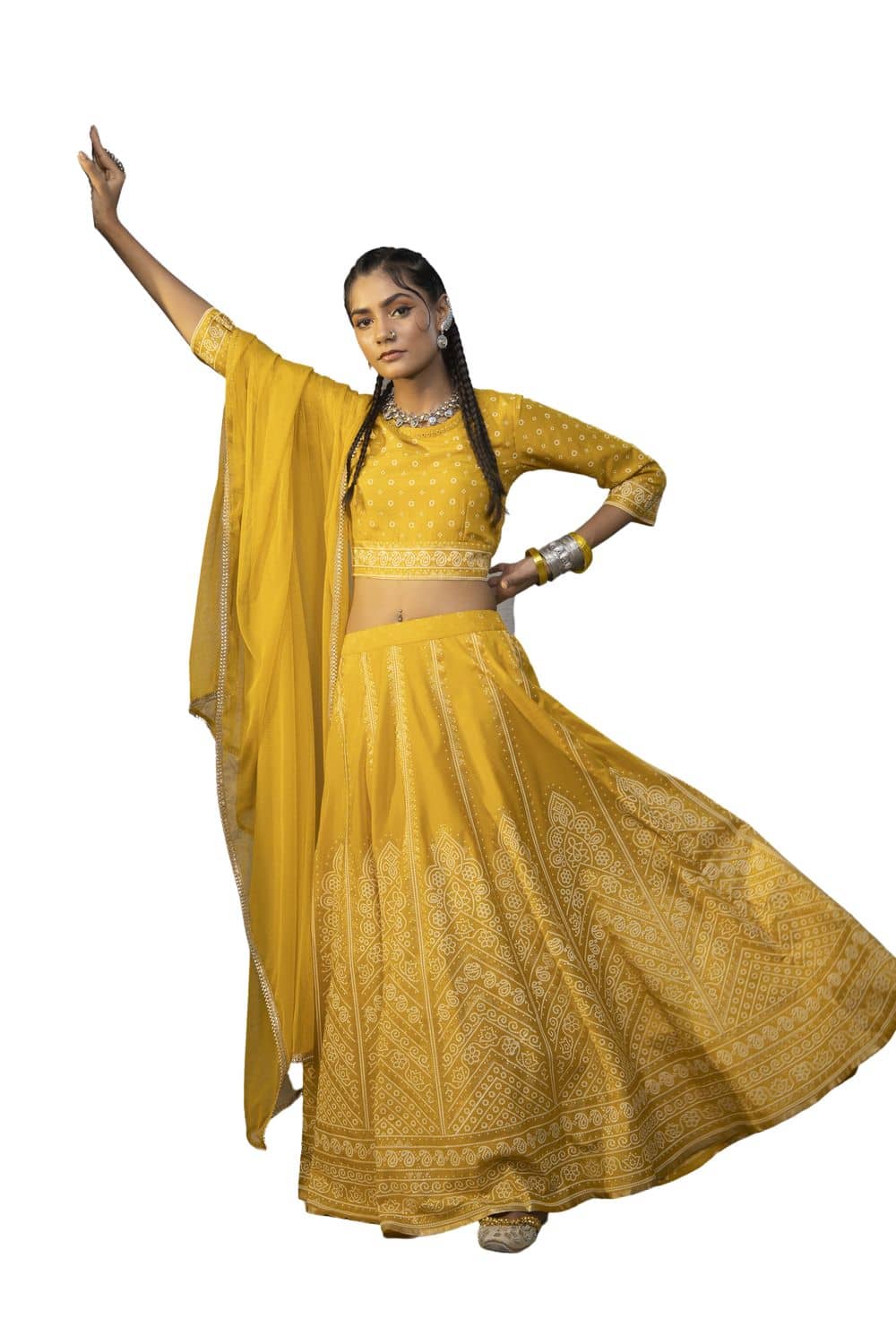 Juniper Yellow Shantoon Circular Stitched Lehenga