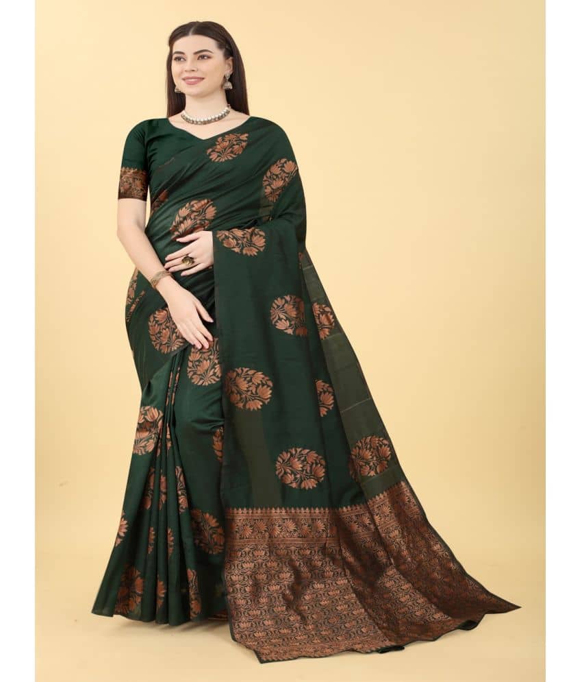 NENCY FASHION Banarasi Silk Embellished Saree With Unstitched Blouse Piece ( Red ) - Sarees | Buy online on ZillyBuy