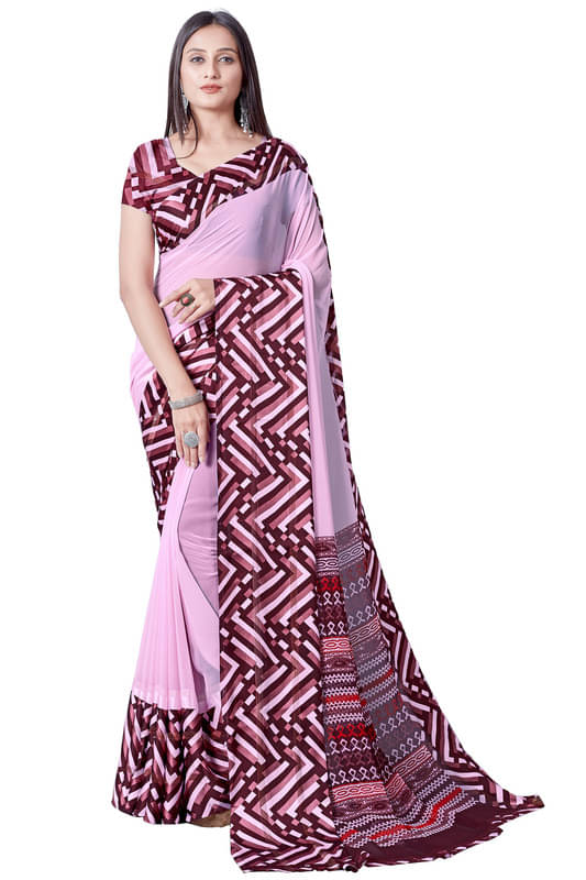 Sitanjali Georgette Printed Saree With Unstitched Blouse Piece ( Pink ) Sitanjali Georgette Printed Saree With Unstitched Blouse Piece ( Pink )
