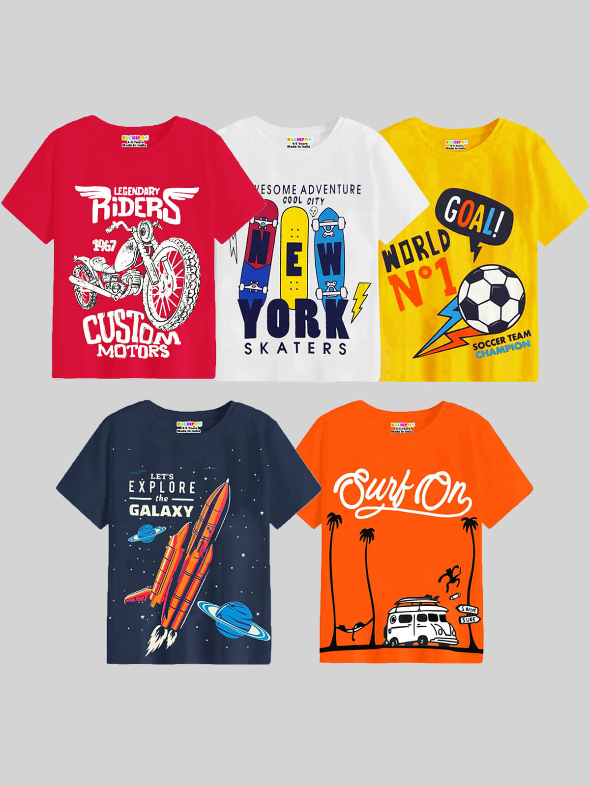     			Kuchipoo Pack of 5 Boys Cotton Blend T-Shirt ( Multicolor1 )