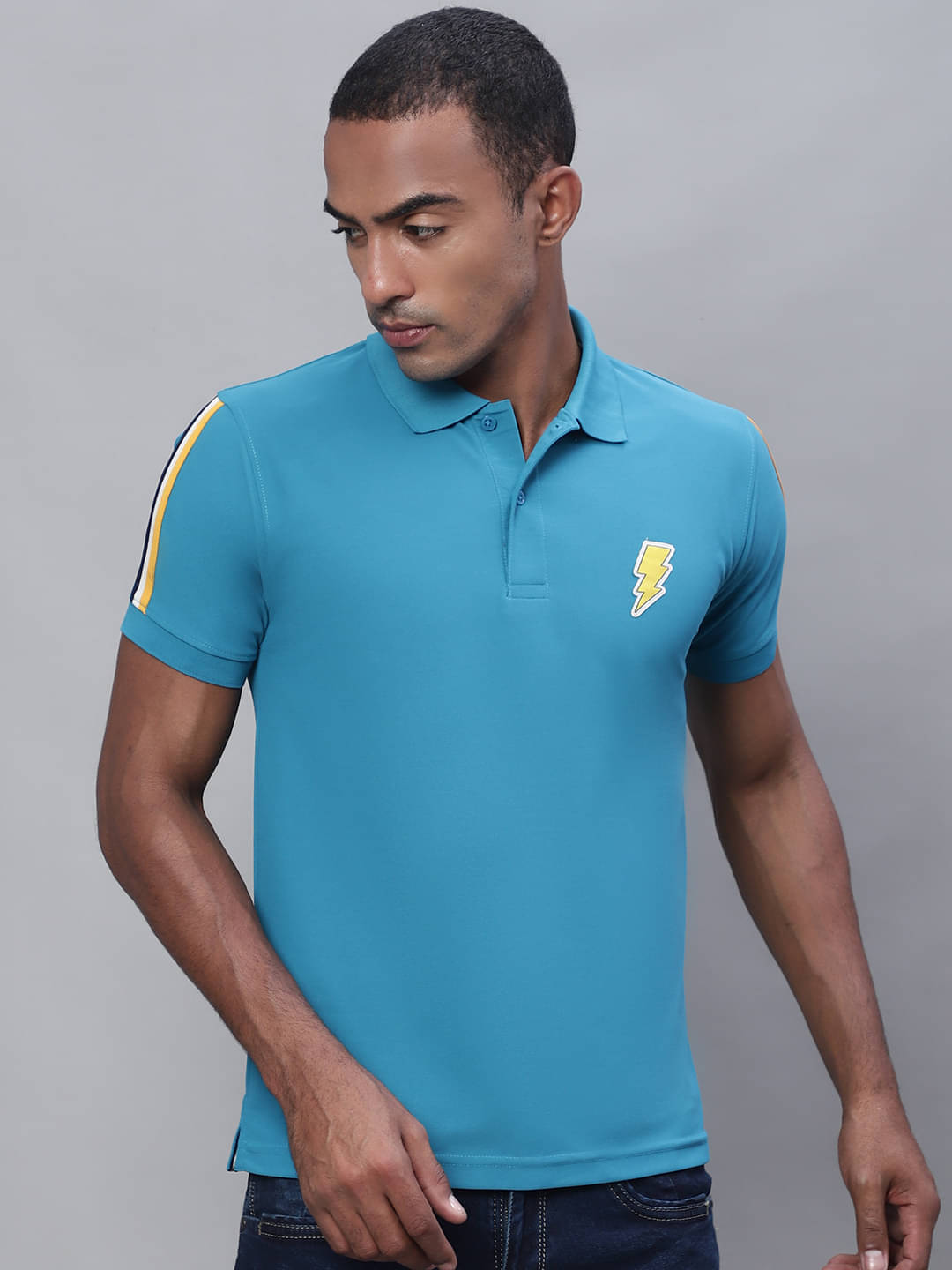     			OBAAN Pack of 1 Cotton Blend Regular Fit Striped Half Sleeves Men's Polo T Shirt ( Blue )