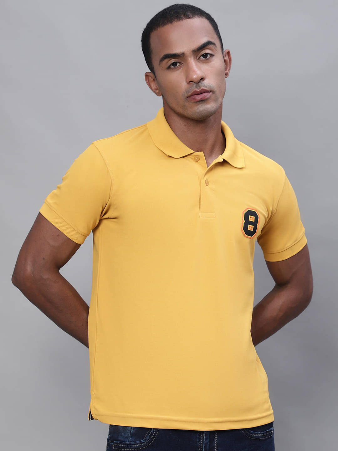OBAAN Pack of 1 Cotton Blend Regular Fit Printed Half Sleeves Men's Polo T Shirt ( Yellow )     			OBAAN Pack of 1 Cotton Blend Regular Fit Printed Half Sleeves Men's Polo T Shirt ( Yellow )