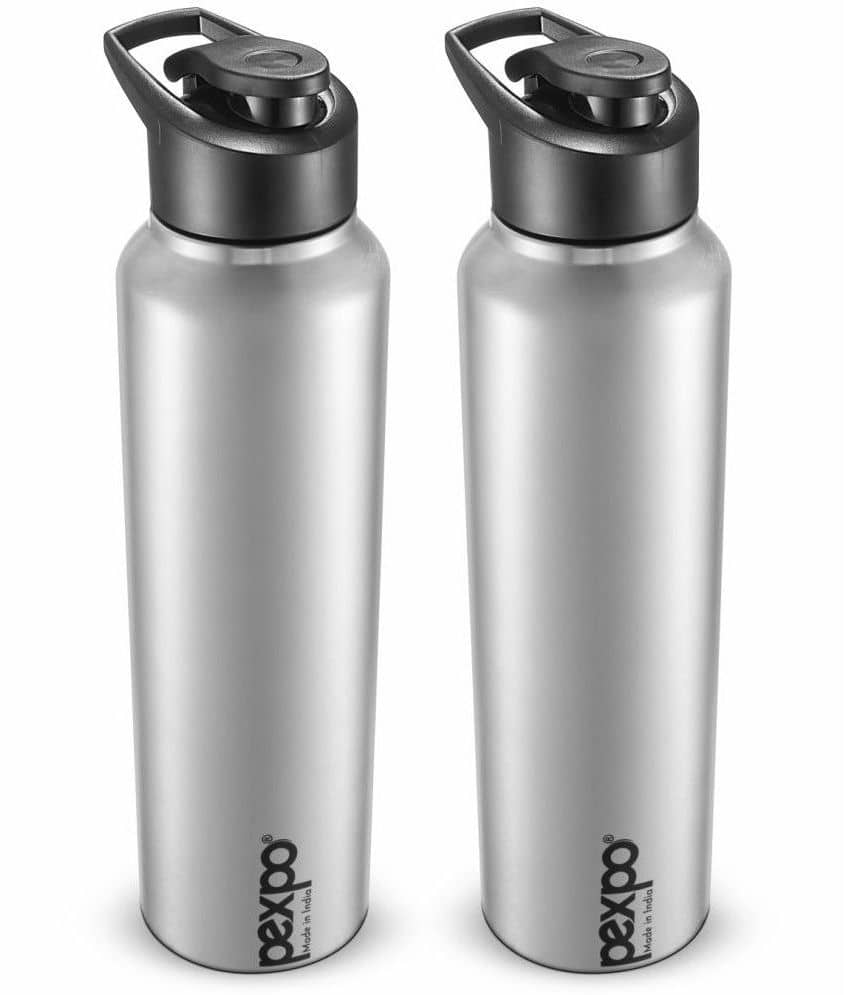 PEXPO 1000 ml Stainless Steel Sports Water Bottle (Set of 2, Silver, Chromo)