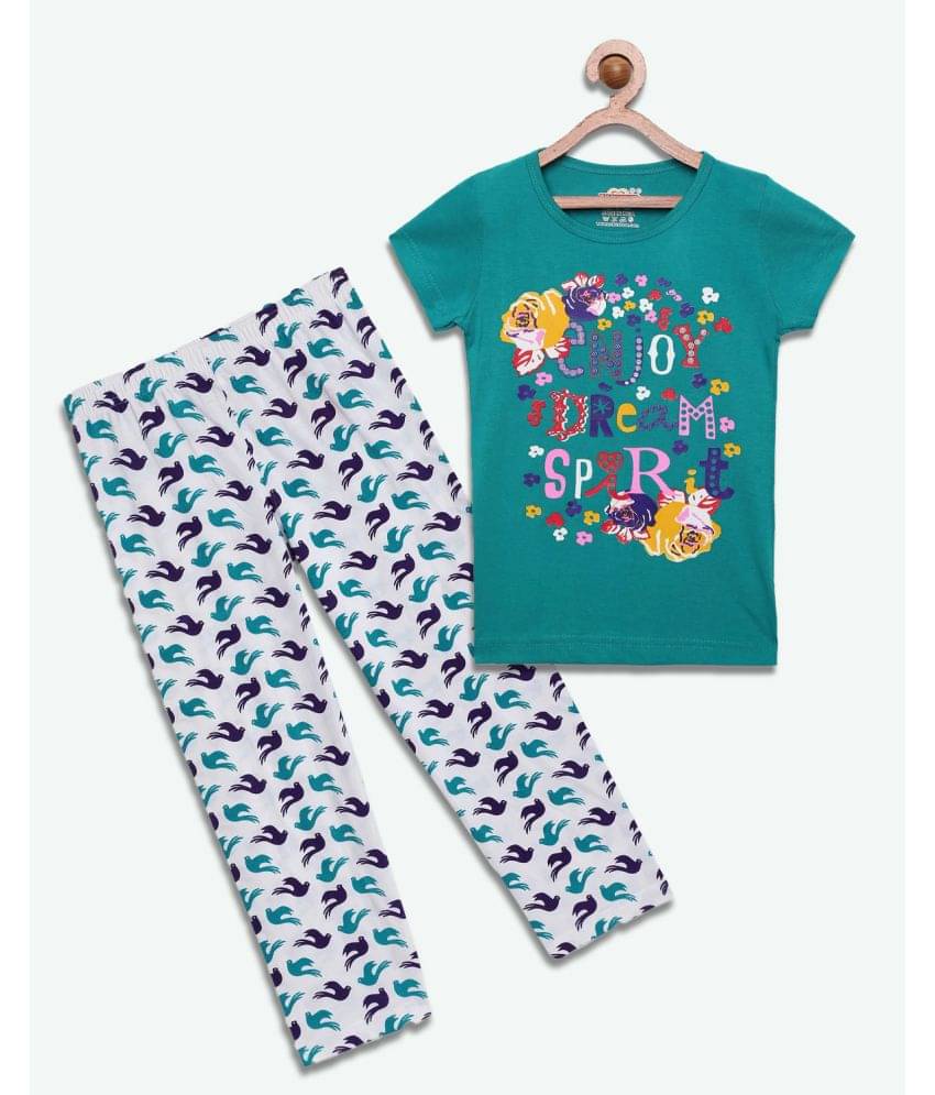     			Sini Mini Pack of 1 Girls Cotton Top With Pants ( Spanish Blue )