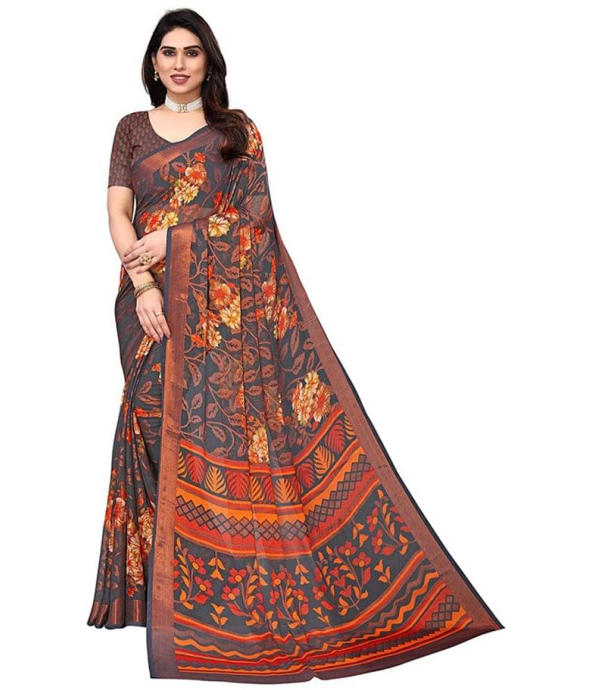 Sitanjali Brasso Printed Saree With Unstitched Blouse Piece ( Grey )     			Sitanjali Brasso Printed Saree With Unstitched Blouse Piece ( Grey )