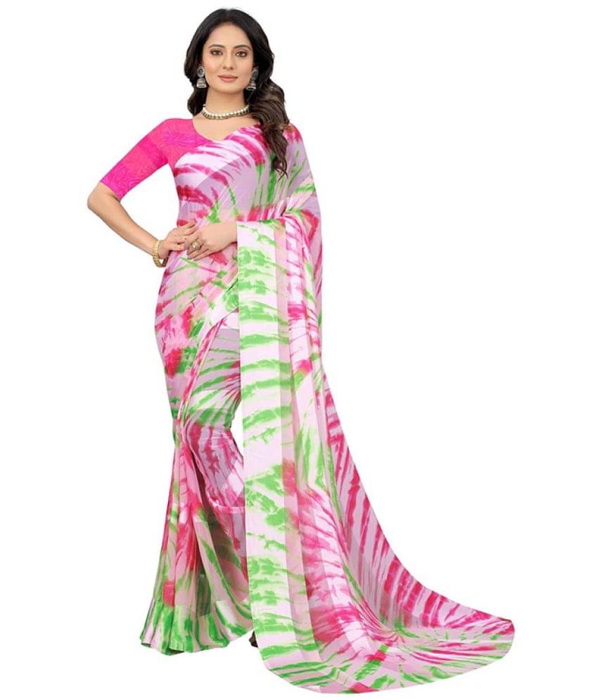 Sitanjali Georgette Dyed Saree With Unstitched Blouse Piece ( Pink ) Sitanjali Georgette Dyed Saree With Unstitched Blouse Piece ( Pink )