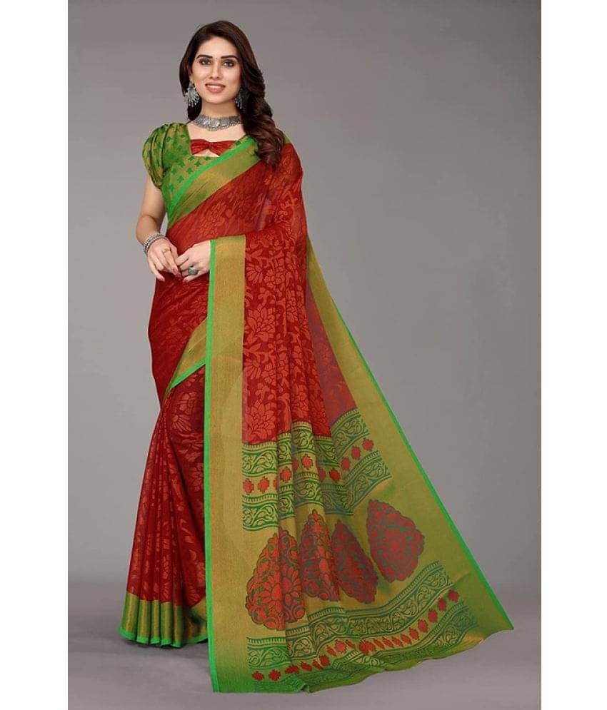 Sitanjali Brasso Printed Saree With Unstitched Blouse Piece ( Red ) Sitanjali Brasso Printed Saree With Unstitched Blouse Piece ( Red )
