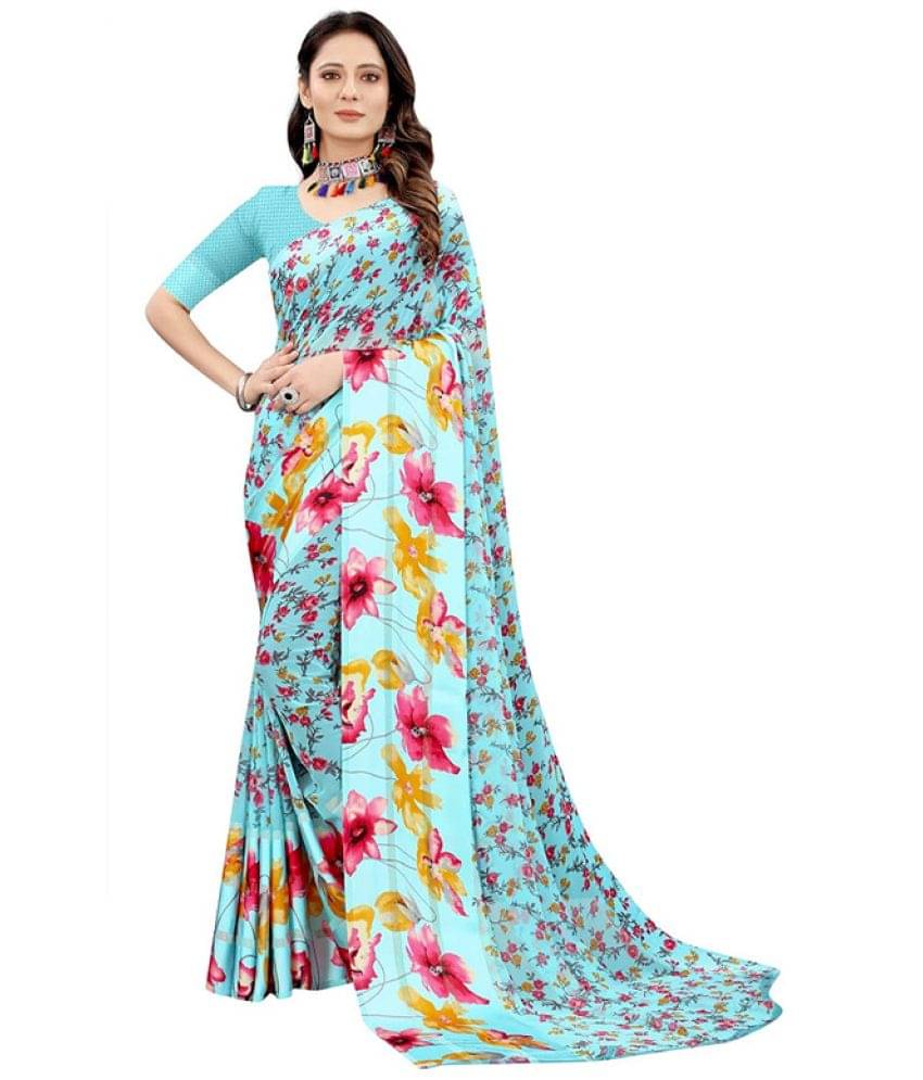     			Sitanjali Georgette Printed Saree With Unstitched Blouse Piece ( SkyBlue )