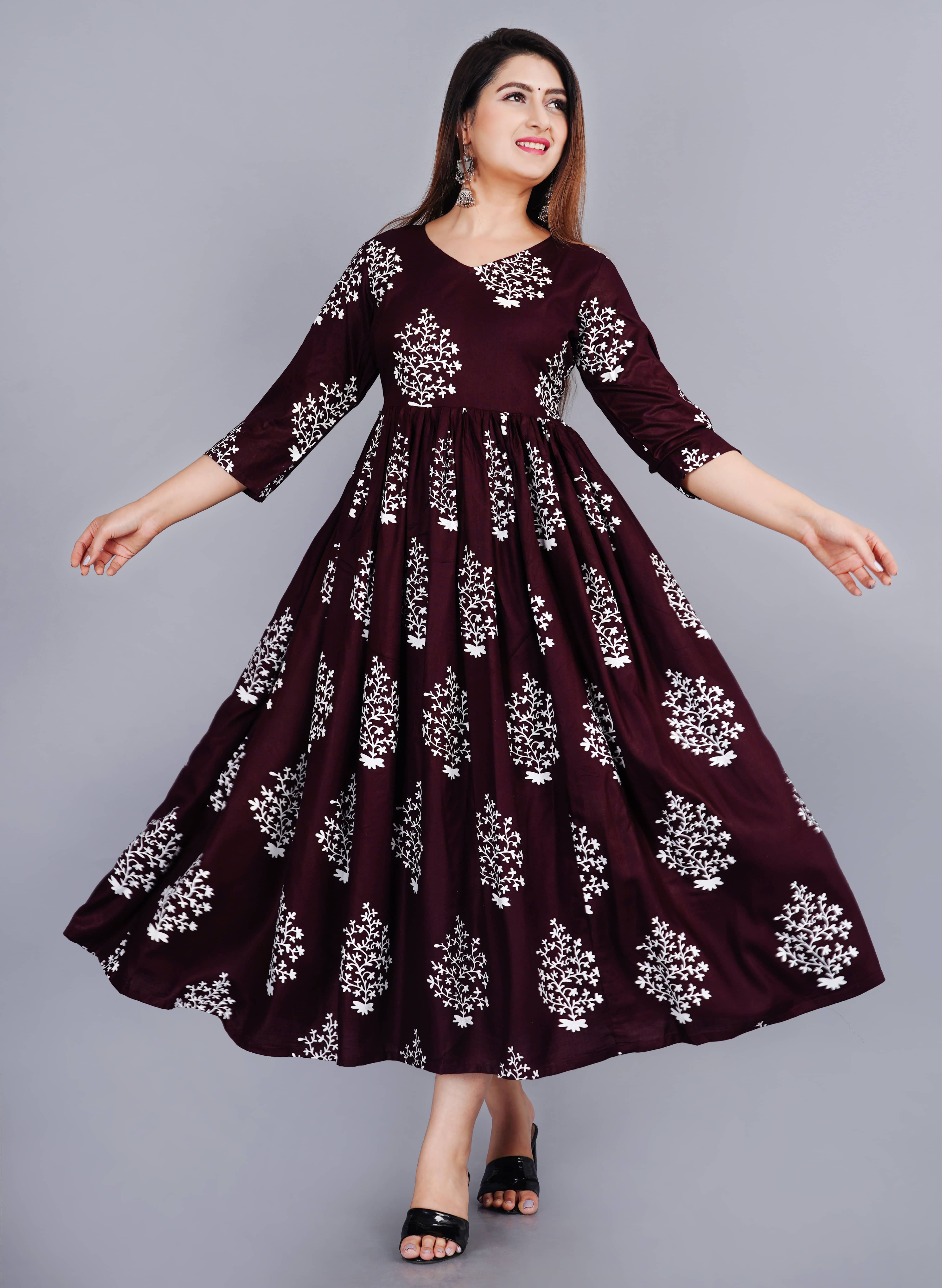 Aurelisa - Wine Rayon Women's Anarkali Kurti ( Pack of 1 ) - Kurtis, Tunics | Buy online on ZillyBuy