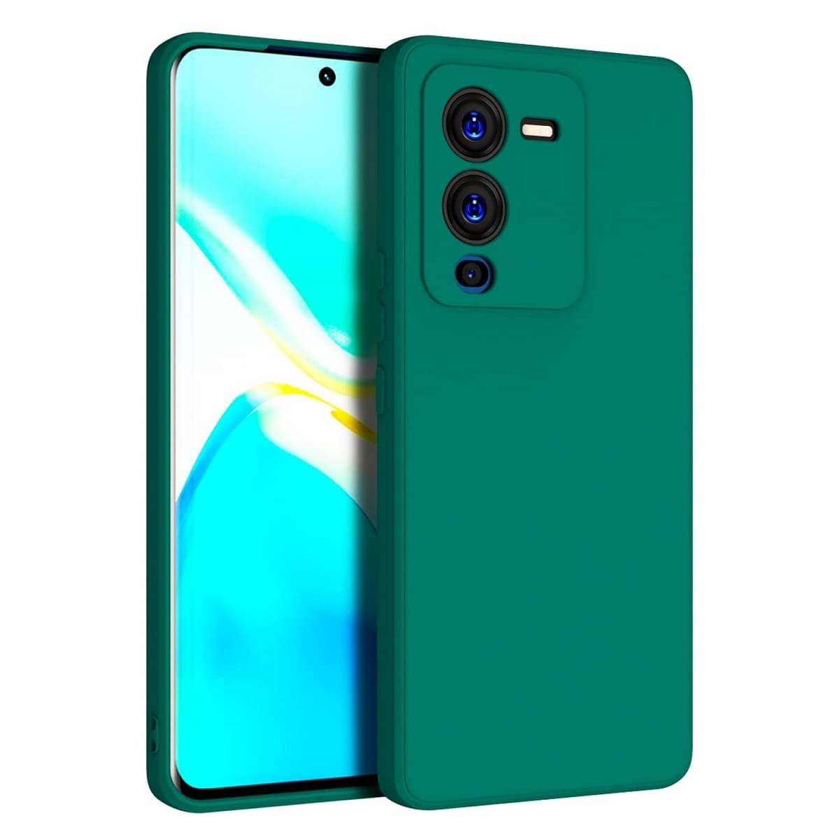     			Case Vault Covers - Green Silicon Plain Cases Compatible For Vivo v25 pro ( Pack of 1 )