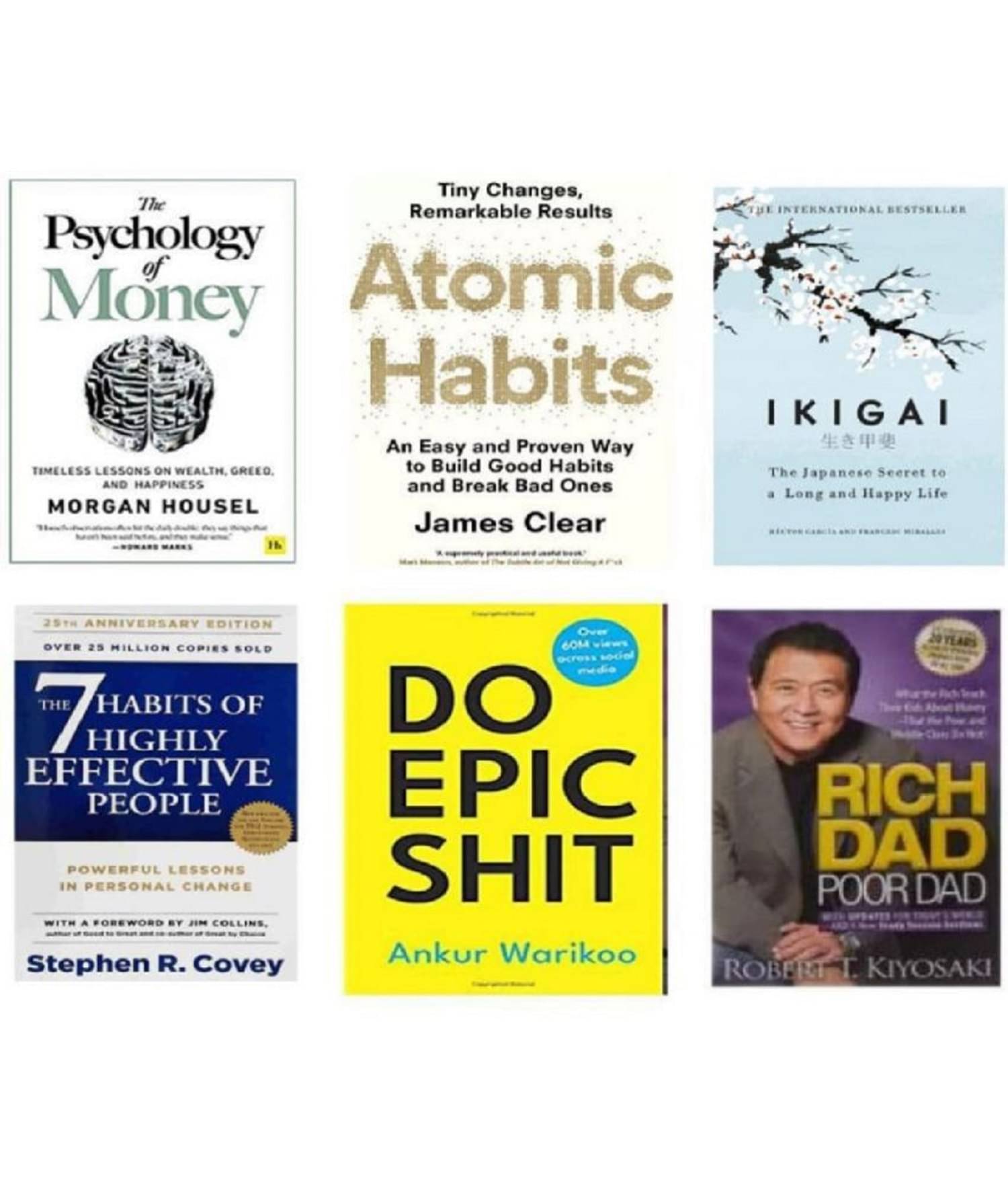     			( Combo of 6 books ) Psychology of money+ Atomic habit + IKIGAI + 7 Habits +Do epic shit + Rich dad English